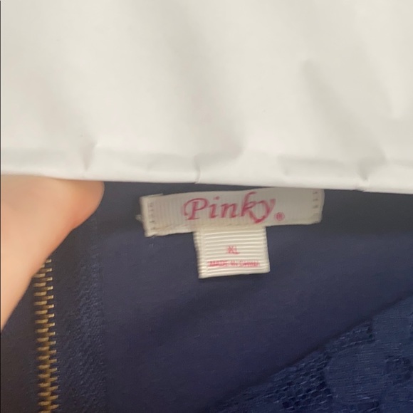 Navy Blue Lace Overlay Skater Dress - Picture 3 of 4